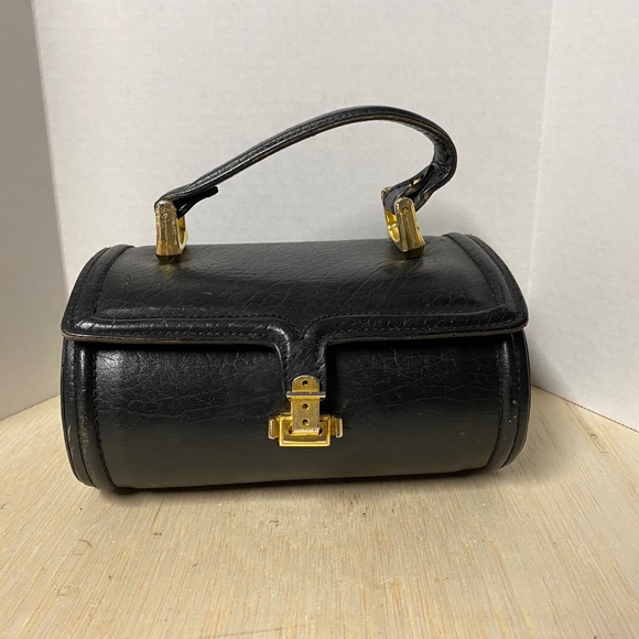 Vintage Collentz Barrel Purse • Black Leather • One Strap • Small - Picture 1 of 13